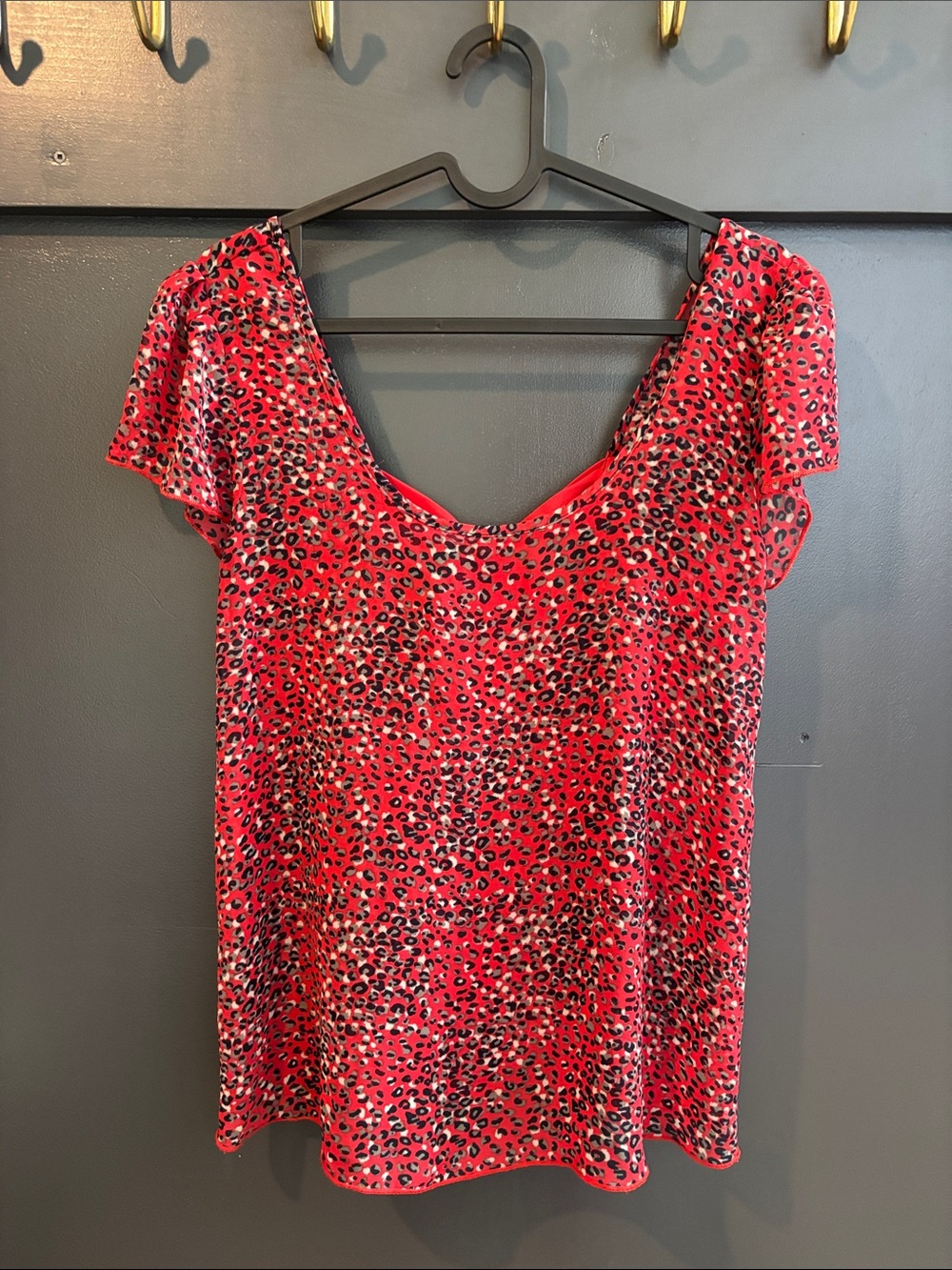 Red Leopard Print Tie-Back Scoop Neck Tunic